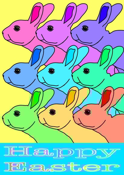 Easter Bunny Card - Happy Easter Colourful Repeat Bunny Design For Son/Daughter created by NJP Sketchbook