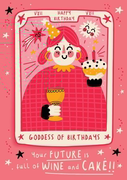 Fun Birthday Card - Tarot Card - Future is Wine and Cake created by NICHOLA COWDERY ILLUSTRATIONS