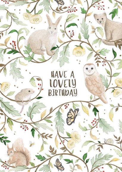 Pretty Birthday Card - Woodland Animals - Classic, cute, modern created by Eastmoon Press