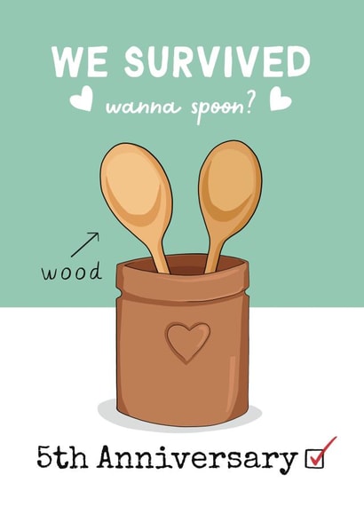 Funny Anniversary Card - 5th - Wood - Wanna Spoon? created by Running with Scissors