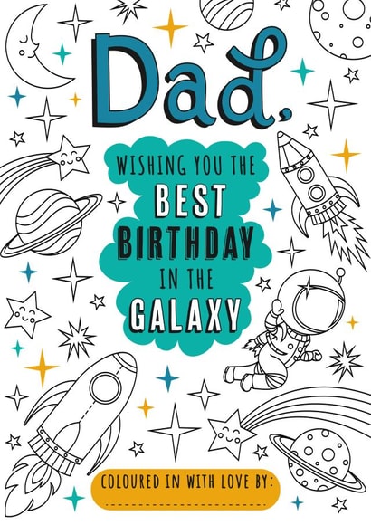 Birthday - For Dad - From Kids - Space - rockets - Cute - Colour in created by Dalia Clark Design