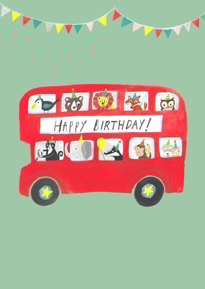Cute Birthday Card - Party Bus - Animals created by Just like Sophie