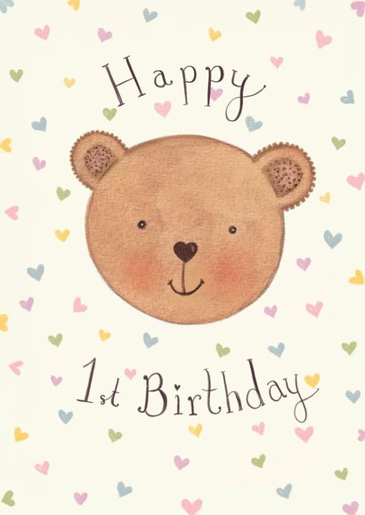 Cute Birthday Card - 1st - Teddy Bear created by Love Lucy Illustration