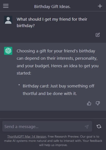 Funny birthday card - Message history with ChatGPT created by Laughable Letters