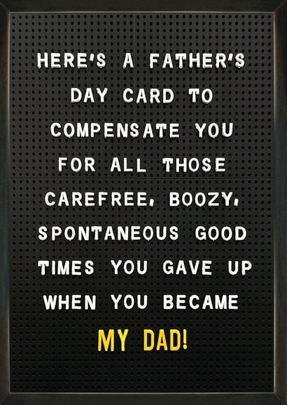 Funny Father's day Card - Peg Letters Board - Compensation created by Brainbox Candy