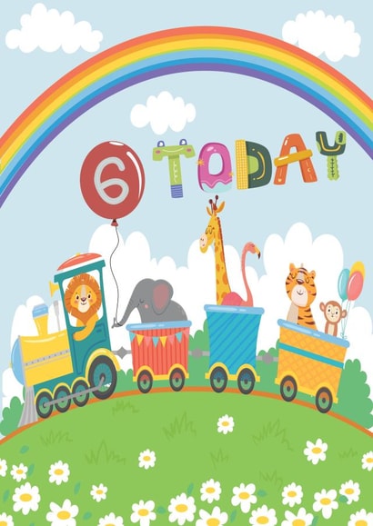 Cute "Wild Animals on Train" 6th Birthday Card created by Nidd And Rigg!