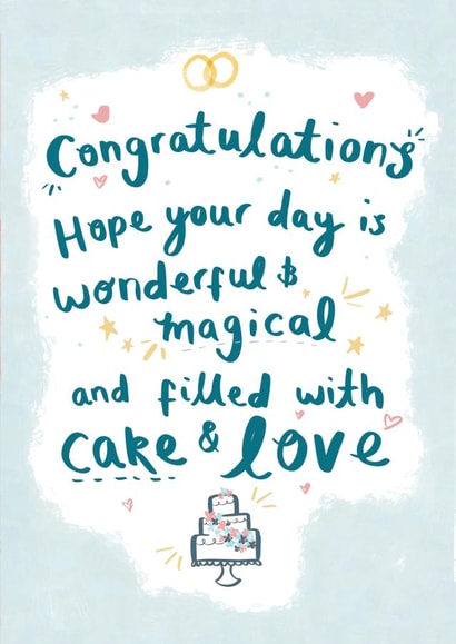 Cute quote Wedding card wishing the perfect day filled with cake & love created by Rachel Suzanne