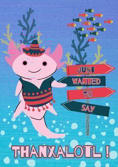 Cute mexican axolotl thank you card created by KTuohyArt