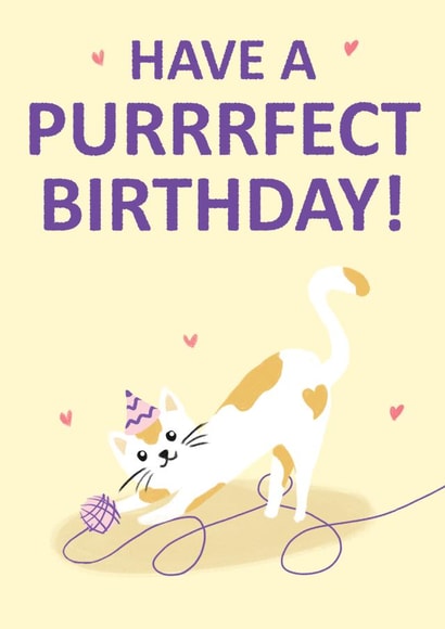 Cute Birthday Card for a Cat Parent - Purrrfect Birthday Card for a Cat Mom/Dad created by Arikaa Designs