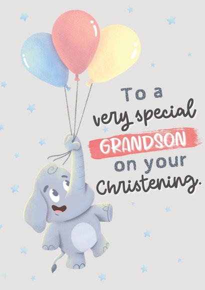 Cute Christening Card - Elephant - Grandson created by Nidd And Rigg!