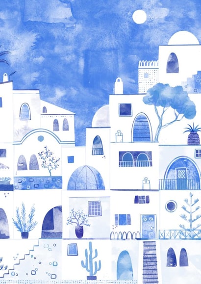 Santorini Watercolour Card created by Nic Squirrell