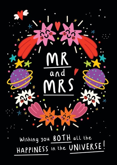 AN OUT OF THIS WORLKD WEDDING CARD. FOR THEM. created by NICHOLA COWDERY ILLUSTRATIONS 