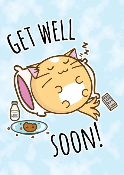 Cute Get Well Soon Card - Kawaii Cat created by Brainbox Candy