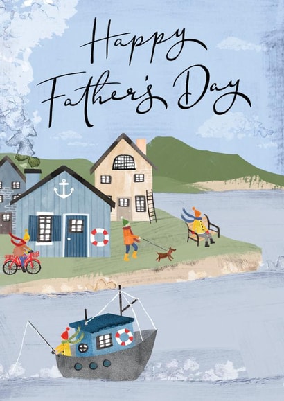 Traditional Father's Day Card - Seaside Costal Village created by Making Meadows Ltd