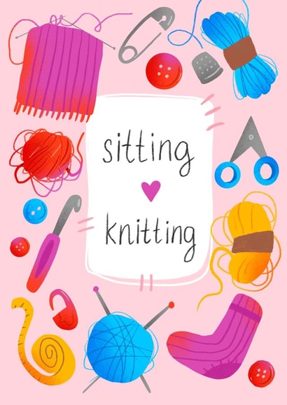 Cute Birthday Card - Sitting and Knitting created by Daria Radzhabova