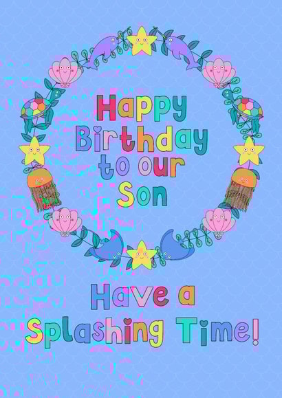 Cute, under water, sea creature themed birthday card for your son. created by Pleasant Perricot