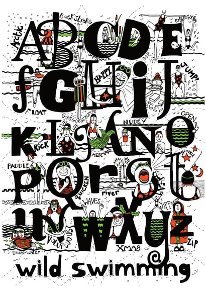 Funny wild swimming card, blank inside, suitable for any occasion. created by Willamina Wild