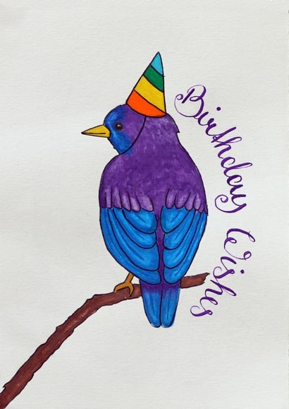 Cute Birthday Card for Anyone - Bird with Party Hat created by artmilli
