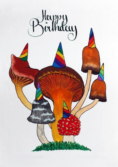 Birthday Card - Mushroom with Party Hats created by artmilli