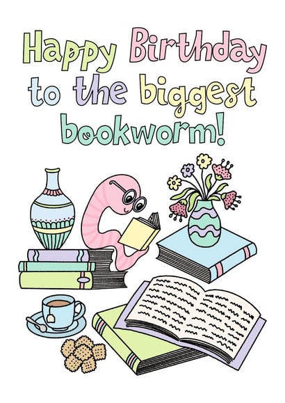 Cute Birthday Card - Biggest Bookworm created by By Emma Dearling