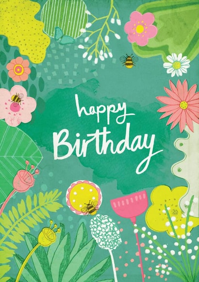 Happy birthday - flowers, plants and bees card created by Pencilface