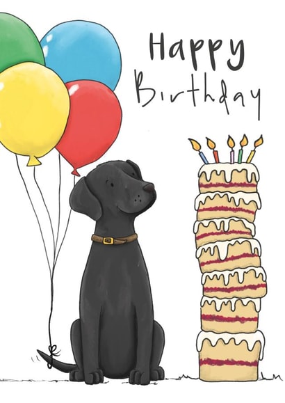 Cute Birthday card - Black Labrador - Cake created by Lucy Driver