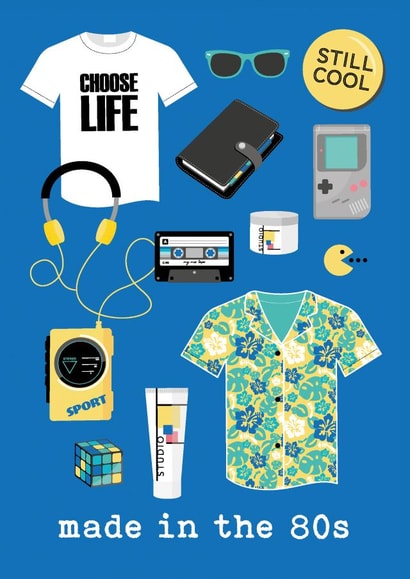 Retro Birthday Card - Made In The 80s - For Him created by Fourteen Two Design