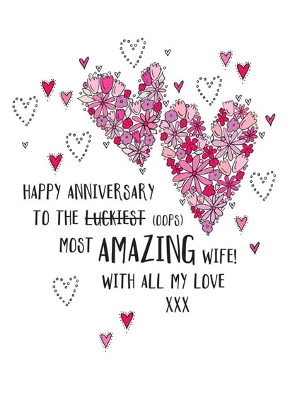 A cheeky happy anniversary card to your amazing wife. created by Eggbert & Daisy