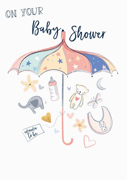 Cute pastel coloured baby shower card for a Mama to be created by Katie Phythian Design