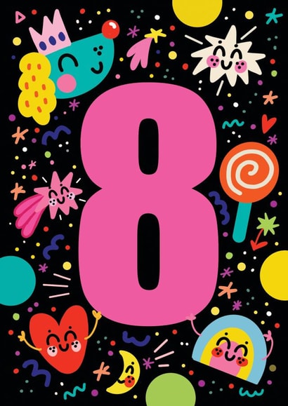 Cute Birthday Card - 8th created by NICHOLA COWDERY ILLUSTRATIONS