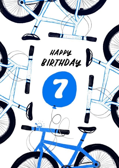 Cute Birthday Card - 7 year old - Illustration Blue Bikes created by patternmuse