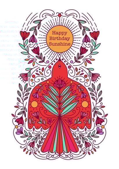 Pretty Birthday Card for Friend or Partner - Happy Birthday Sunshine - Folk Art created by Stephanie Mcrae