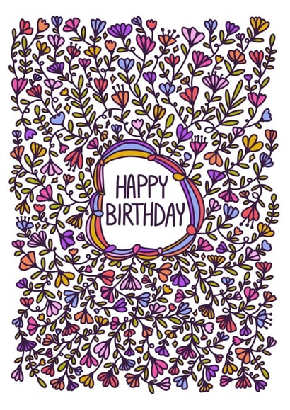 Pretty Birthday Card for Friends and Family - Floral Line Art - Happy Birthday created by Stephanie Mcrae