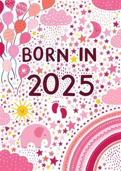 Pretty New Baby Girl Card - Born in 2025 created by Pear Tree Press
