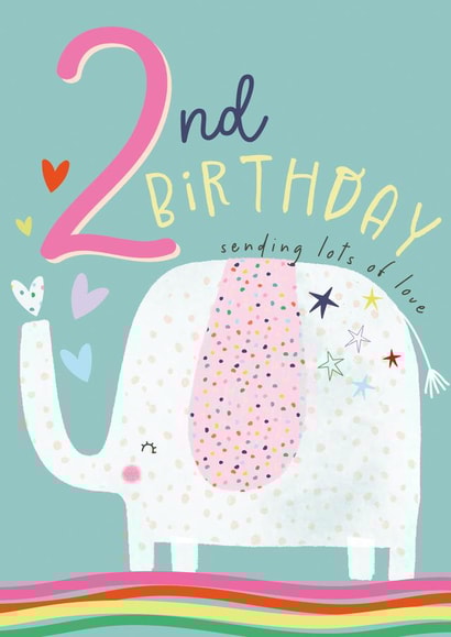 Cute 2nd Birthday Card - Elephant created by Laura Darrington Design Ltd.