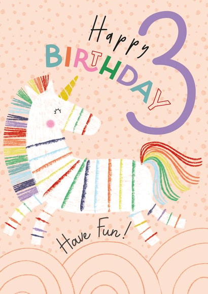 Cute 3rd Birthday card - Unicorn created by Laura Darrington Design Ltd.