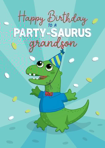 Funny Dinosaur Card for Grandson - Partysaurus Cute Dinosaur Card for him created by Running with Scissors