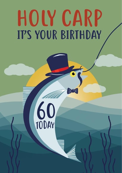 Cute and Funny Holy Carp 60th Birthday Card for him, dad, grandad, friend. created by Studio Peers