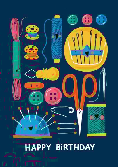 Cute Sewing Birthday Card - Threads/Needles/Buttons created by Nicola Watson