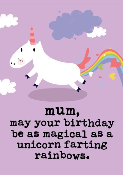 Cute and Funny Birthday Card - Magical Unicorn Farting Rainbows - Mum created by Mrs Best Paper Co.