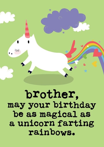 Cute and Funny Birthday Card - Magical Unicorn Farting Rainbows - Brother created by Mrs Best Paper Co.