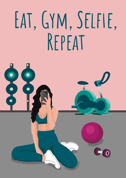 Fun Birthday Card - For Her - Eat, Gym, Selfie, Repeat created by @PoppyCardDesigns