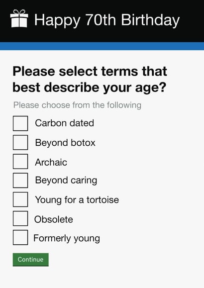 Funny Birthday Card - 70th - Government Gateway Form created by Pottsy Prints