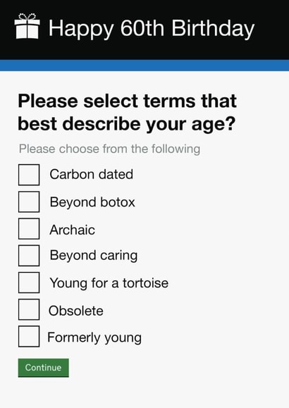 Funny Birthday Card - 60th - Government Gateway Form created by Pottsy Prints