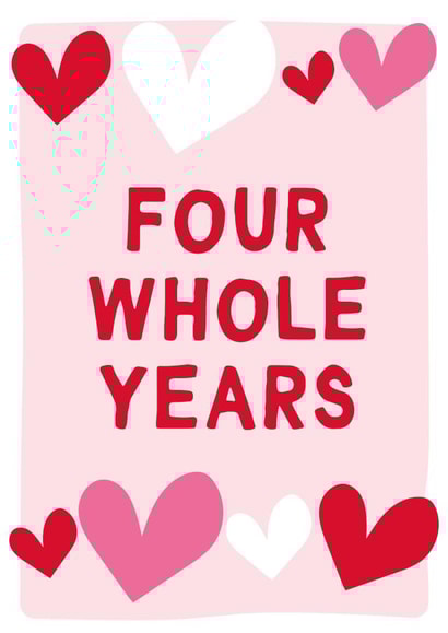 Four Whole Years - Anniversary Card - Wedding Anniversary Card - Cute created by Gem Draws Stuff