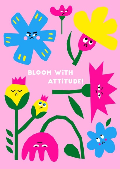 Sassy Birthday Card for a Blooming Friend – Grumpy Flowers Unleash Attitude created by Cherbear Creative Studio