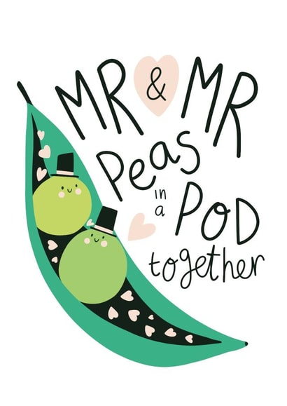 Mr & Mr Wedding Card - Peas In A Pod Card for Gay Couple created by Christine Cuddihy Illustration