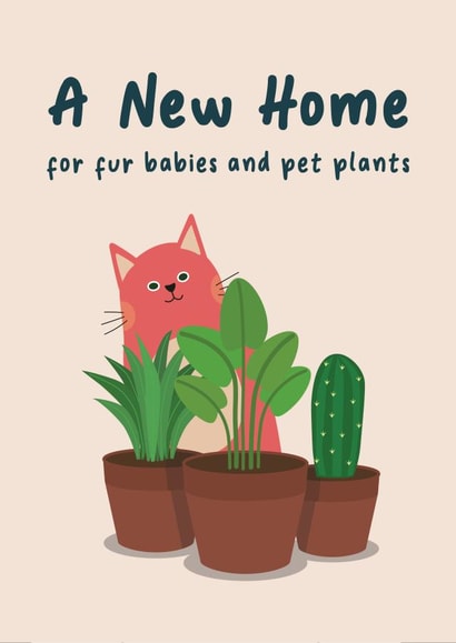 Cute New Home Card for cat and plant lovers - Fur Babies and Pet Plants created by Spekle Studio
