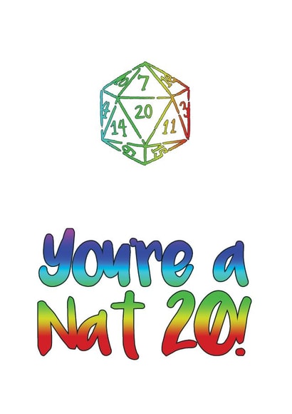 You're a Nat 20 D&D Thank You Card, Tabletop Gaming Well Done Card created by BoardGameSolutions
