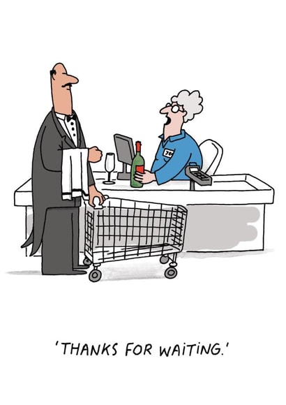 Funny Thank you card - Waiter at checkout created by Cardinky